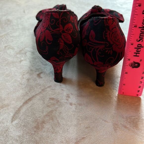 CL Chines Laundry Ted Blk Floral Fabric Print Granny Short Heels Sz 8.5 / 39 - Picture 8 of 10